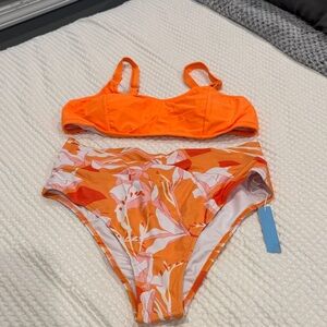 Popvil Retro Orange Floral Bikini Set